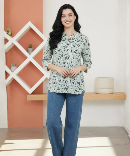 Light Green Printed Viscose Tunic Top