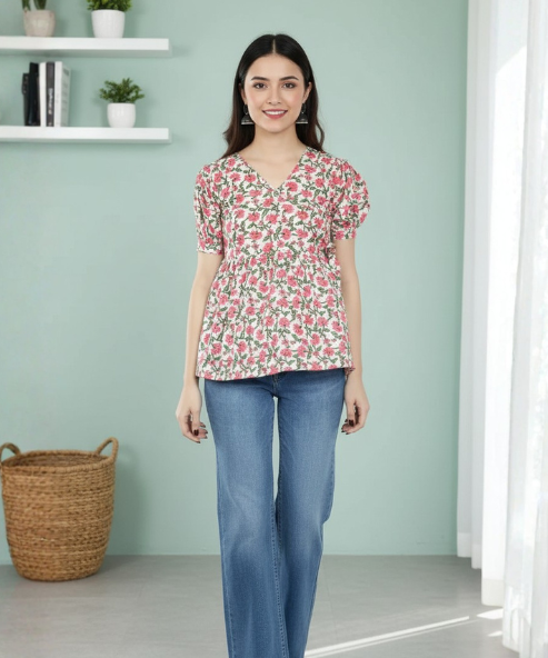 Pink Cotton Wrap Top