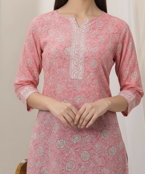 Pink Printed Cotton Kurti