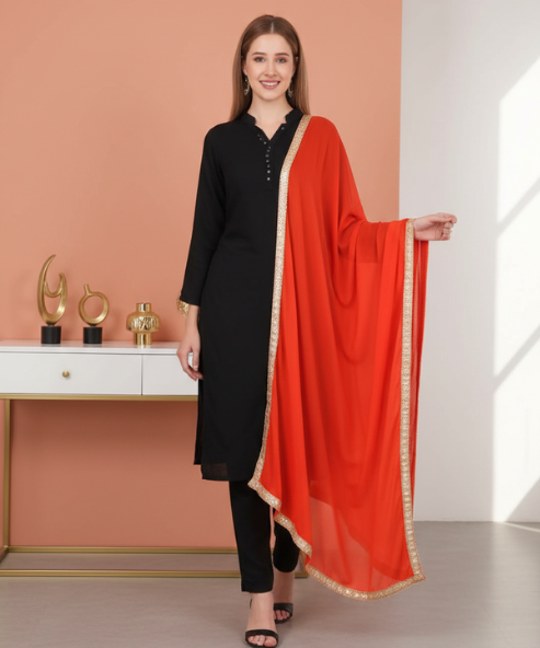 Orange Chiffon Embellished Dupatta