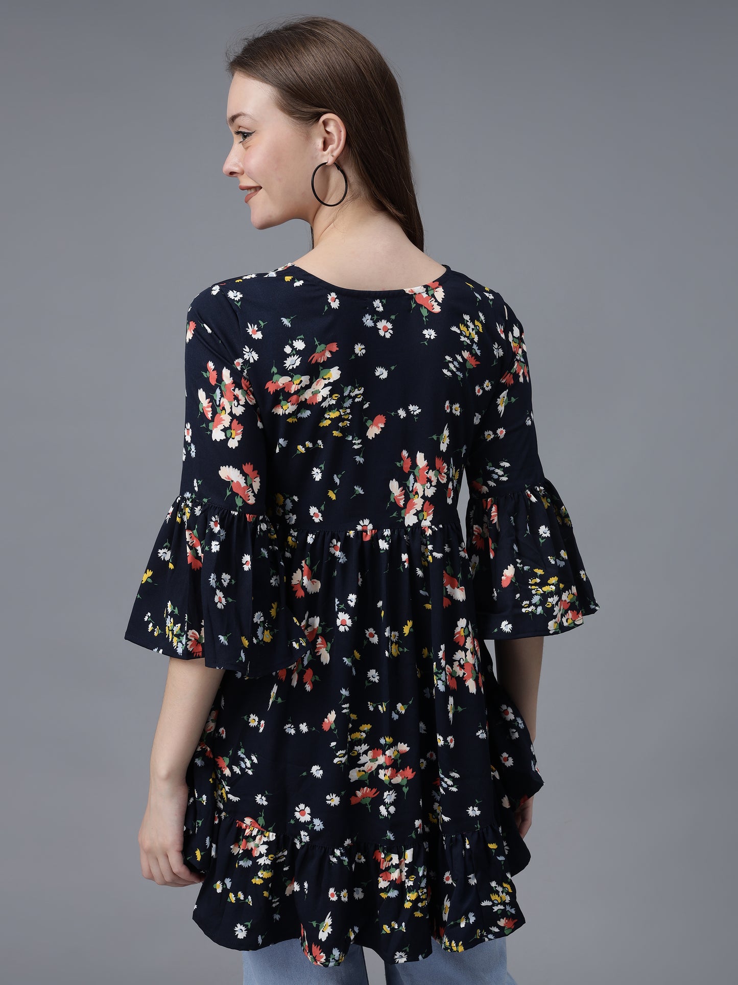 Navy Blue Printed Crepe Top