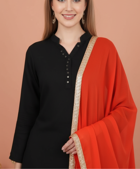 Orange Chiffon Embellished Dupatta