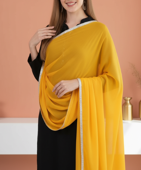 Yellow Chiffon Embellished Dupatta