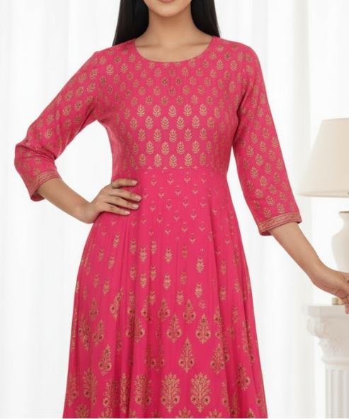 Magenta Pink Embellished Long Dress