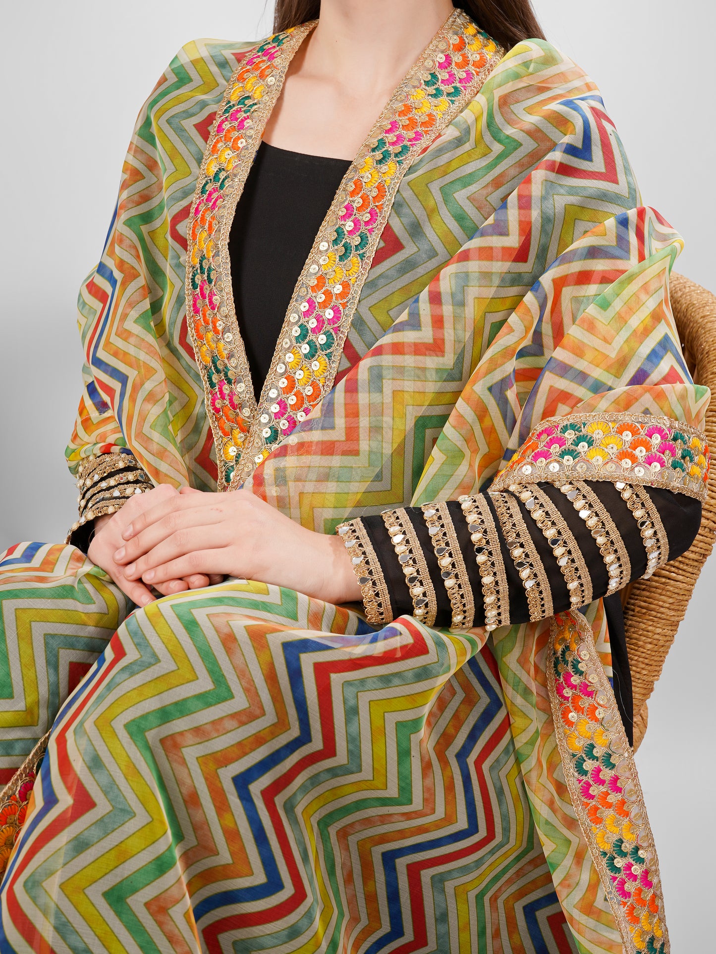 Multicolour Organza Embellished Dupatta