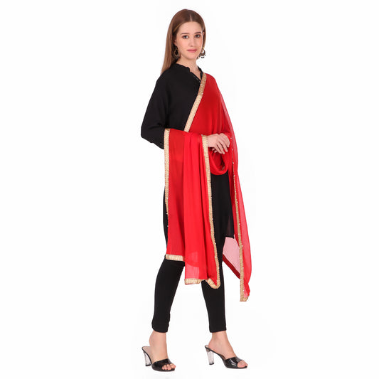 Red Chiffon Embellished Dupatta