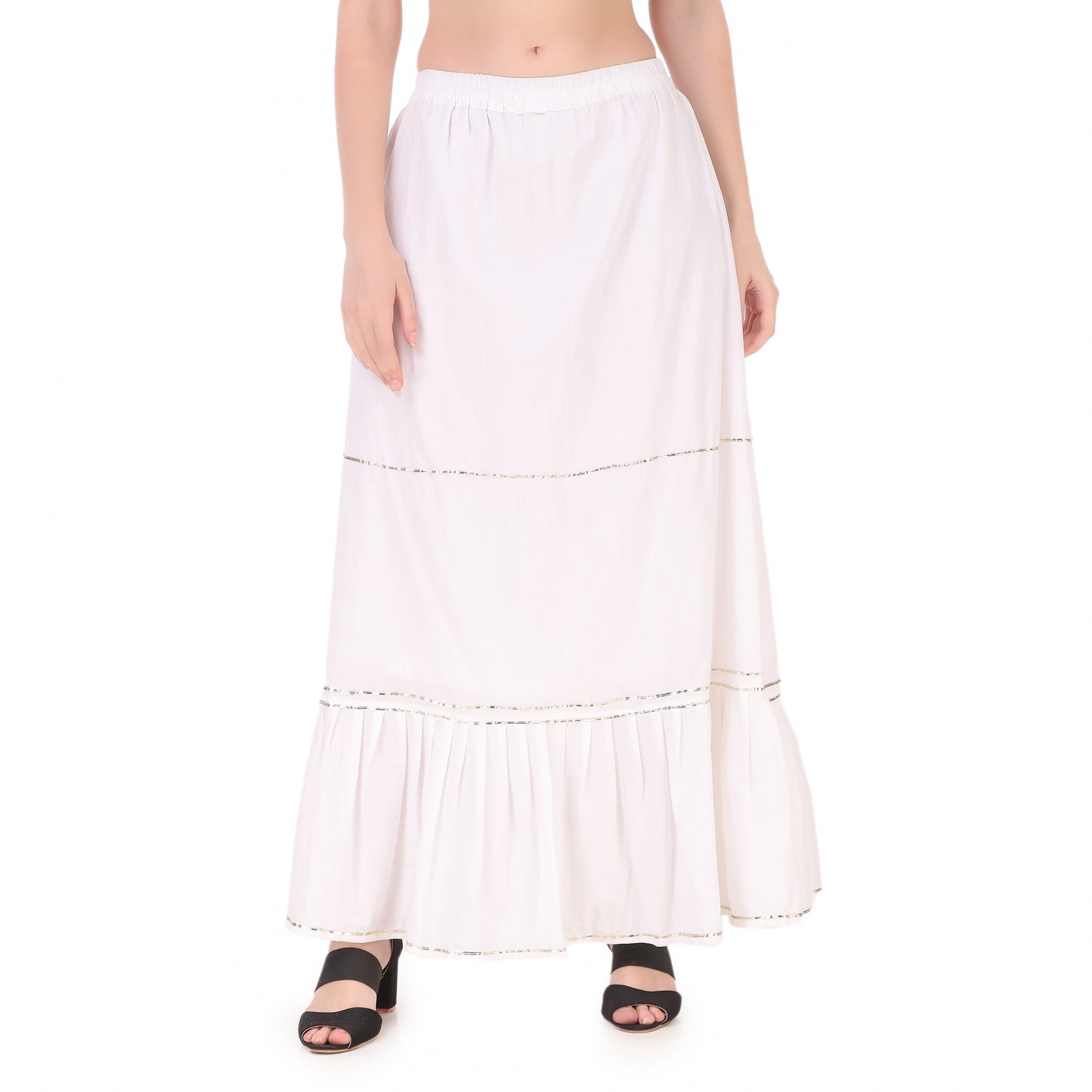 White Colour Embellished Cotton Skirt