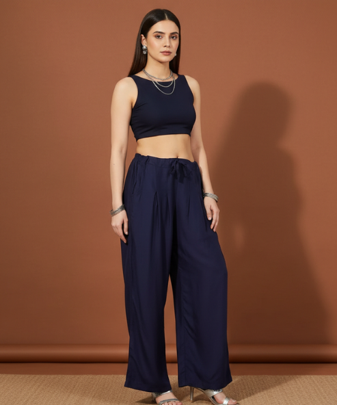Navy Blue Colour Rayon Palazzo