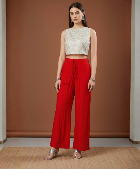 Red Colour Rayon Palazzo