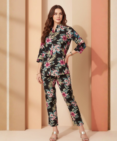 Black Printed Viscose Co-Ord Set