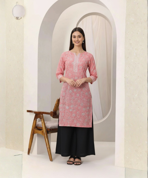 Pink Printed Cotton Kurti