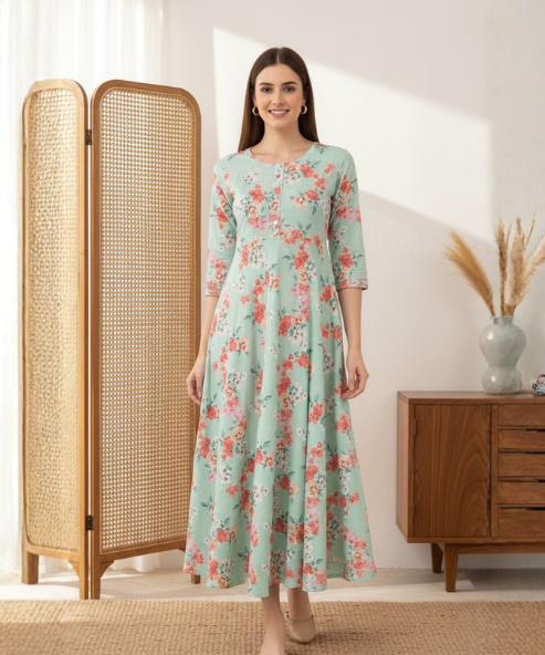 Sea Green  Embellished  Long Dress