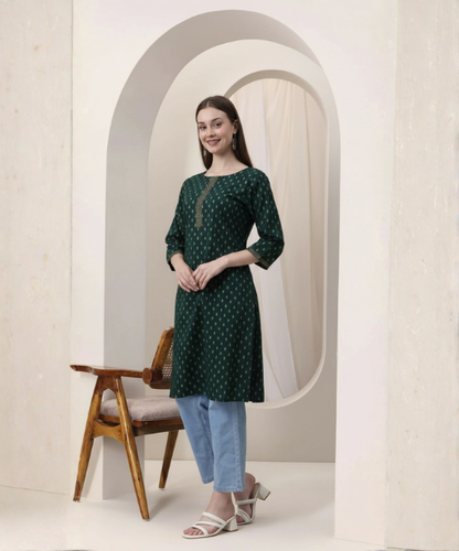 Green Printed Cotton Kurti