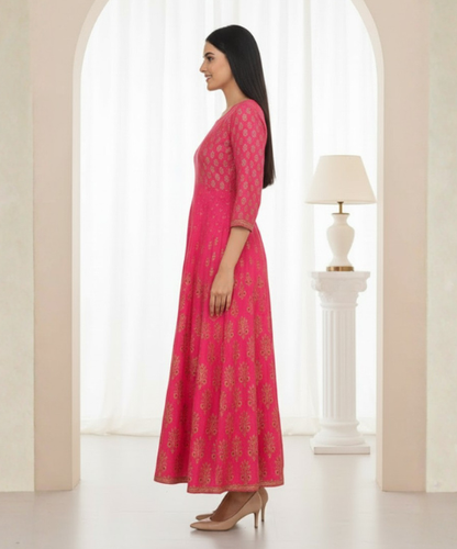 Magenta Pink  Embellished  Long Dress