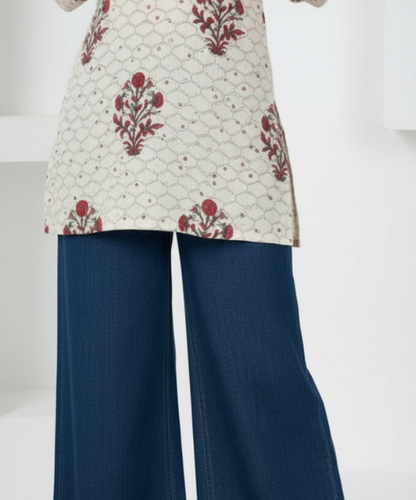 Off White Printed Rayon Tunic Top