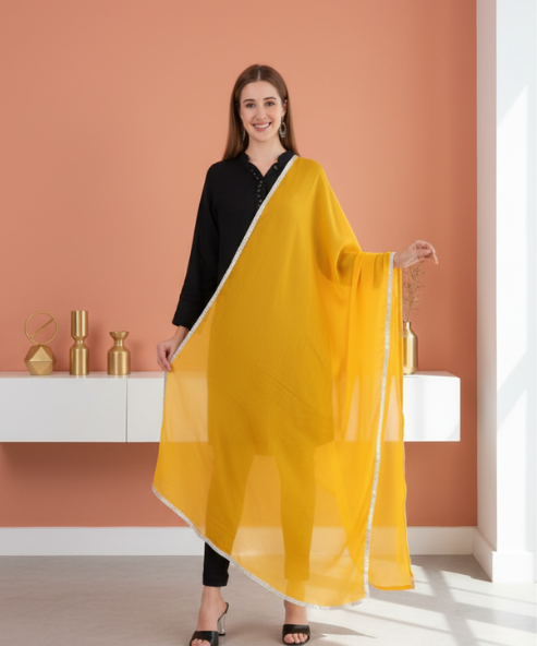 Yellow Chiffon Embellished Dupatta