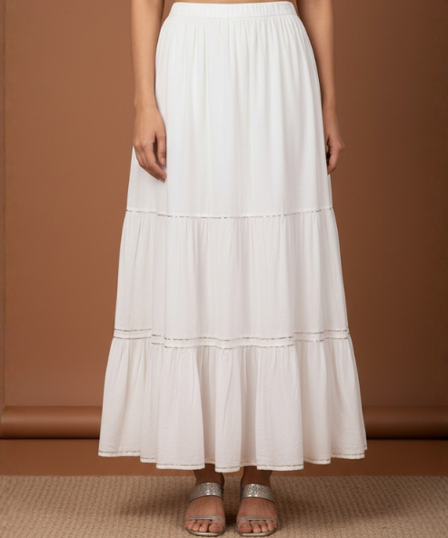 White Colour Embellished Cotton Skirt