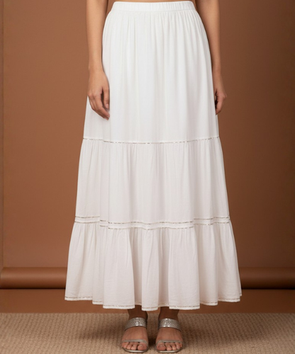White Colour Embellished Cotton Skirt