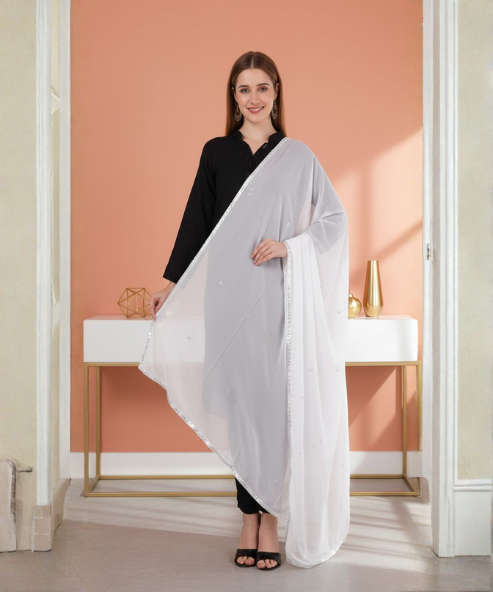 White Chiffon Embellished Dupatta