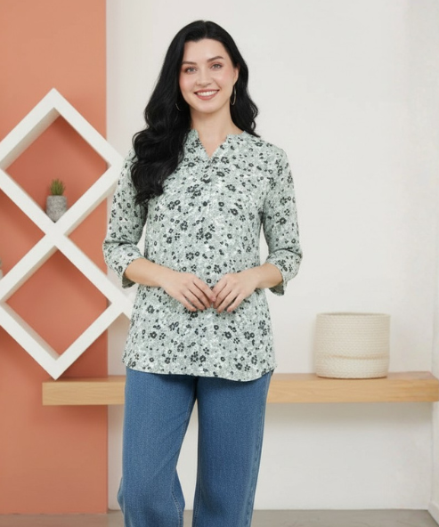 Light Green Printed Viscose Tunic Top