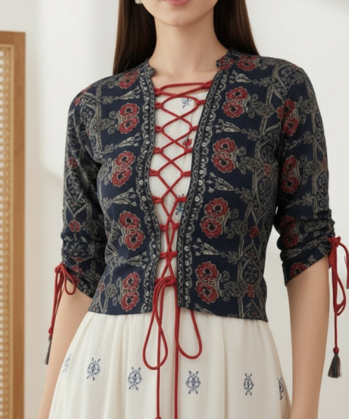 Blue White  Long Dress With Shrug