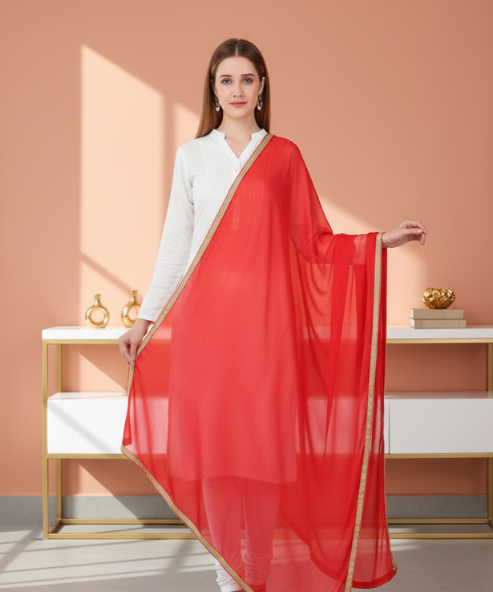 Red Chiffon Embellished Dupatta