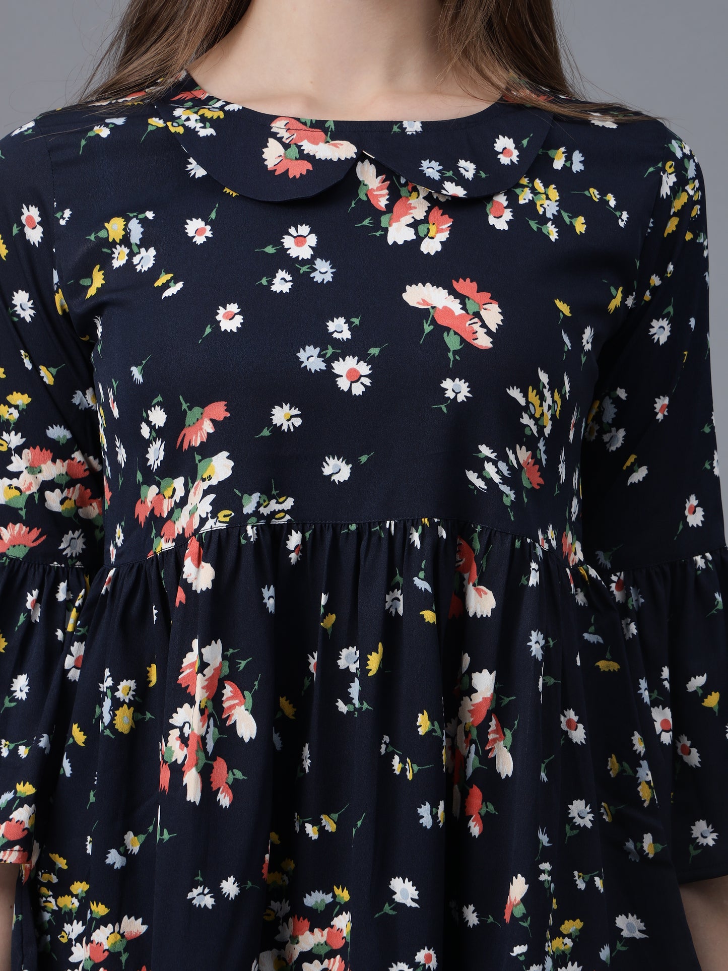 Navy Blue Printed Crepe Top