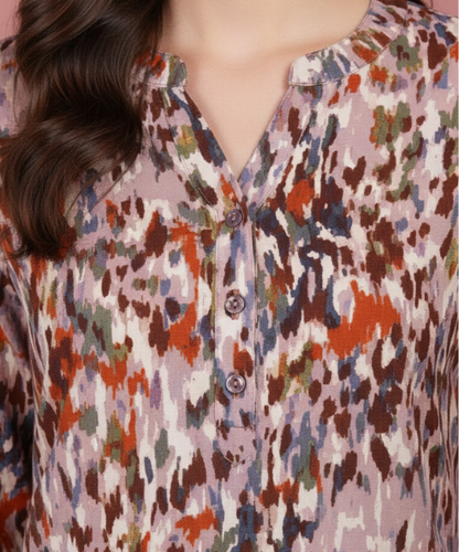 Brown Multi Colour Printed Viscose Tunic Top