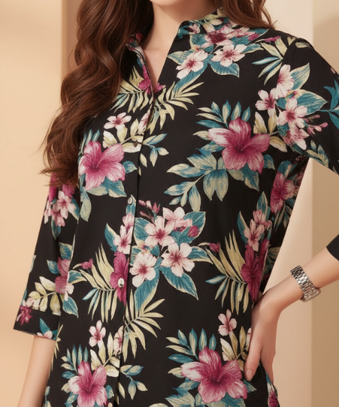 Black Printed Viscose Co-Ord Set