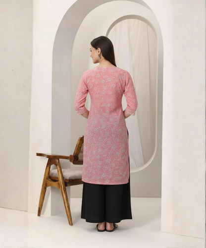 Pink Printed Cotton Kurti