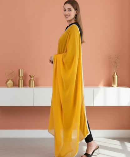 Yellow Chiffon Embellished Dupatta