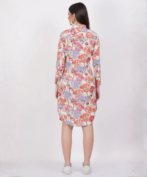 Peach Colour Flower Printed  Dress