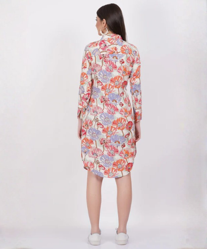 Peach Colour Flower Printed  Dress