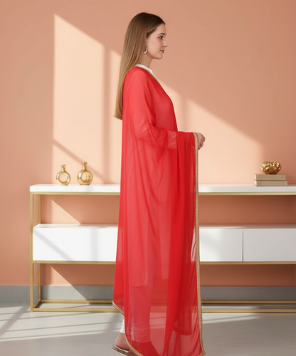 Red Chiffon Embellished Dupatta