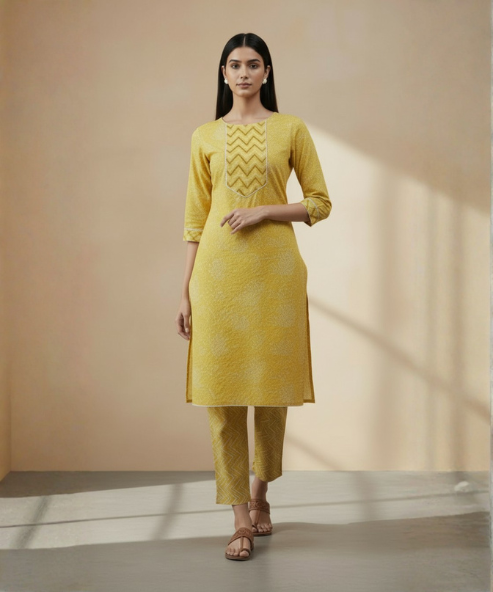 Yellow Colour Kurti Pant Dupatta Set