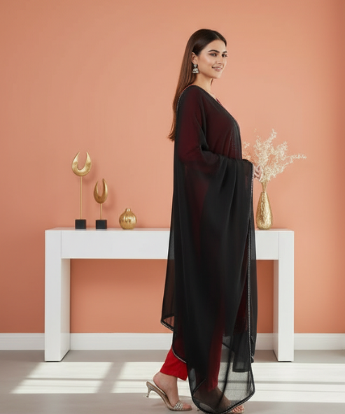 Black Chiffon Embellished Dupatta