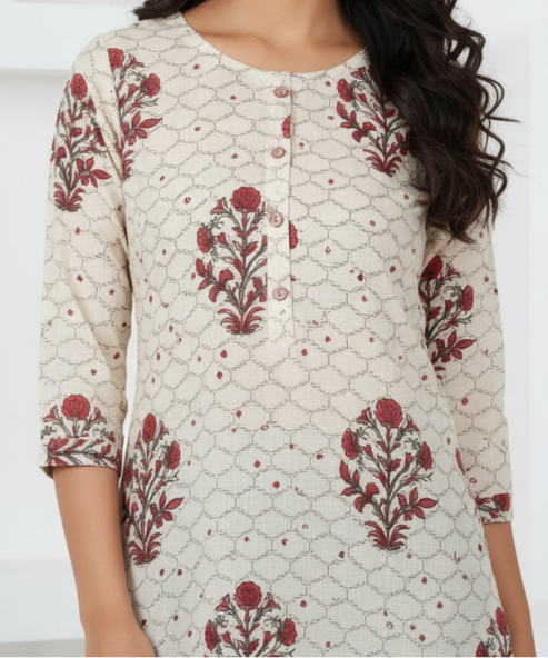 Off White Printed Rayon Tunic Top