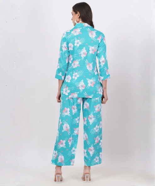 Blue Printed Viscose Co-Ord Set