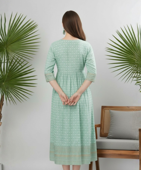 Light Green Colour Embellished  Cotton Dress