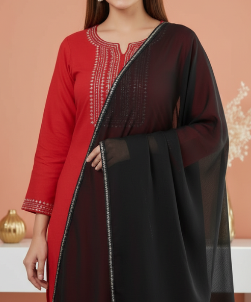 Black Chiffon Embellished Dupatta