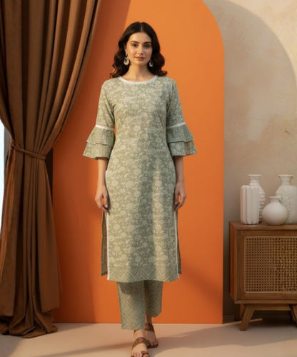 Green Colour Kurti Pant Dupatta Set