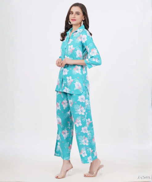Blue Printed Viscose Co-Ord Set