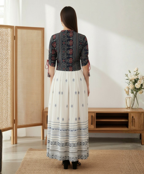 Blue White  Long Dress With Shrug