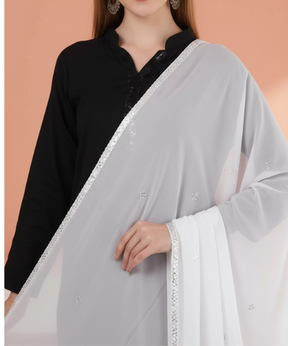 White Chiffon Embellished Dupatta