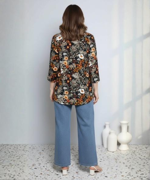 Black Colour Multi Printed Modal Tunic Top