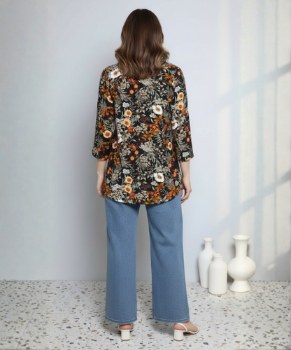 Black Colour Multi Printed Modal Tunic Top