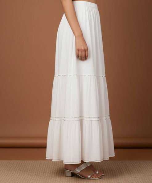 White Colour Embellished Cotton Skirt
