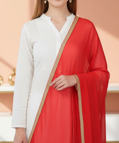 Red Chiffon Embellished Dupatta