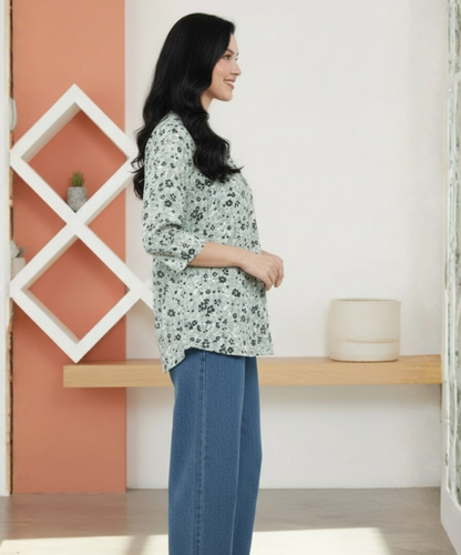 Light Green Printed Viscose Tunic Top