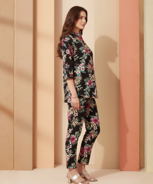 Black Printed Viscose Co-Ord Set